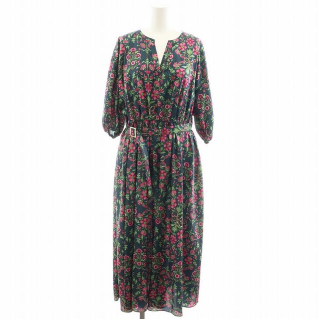 【中古】グレースコンチネンタル GRACE CONTINENTAL 23AW ワンピース ロング丈 七分袖 花柄 36 ピンク 緑の通販は