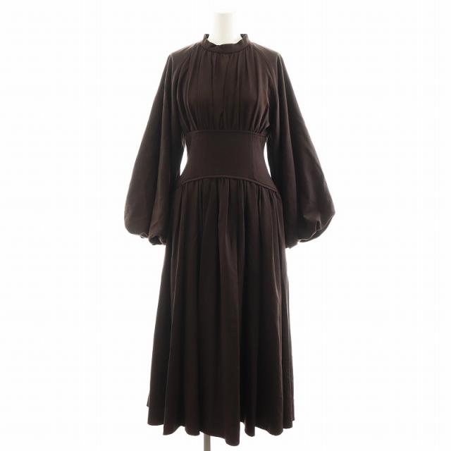 【中古】アニュアンス anuans コルセットデザインワンピース ロング丈 長袖 S 茶 ブラウン 1523530348-0の通販は