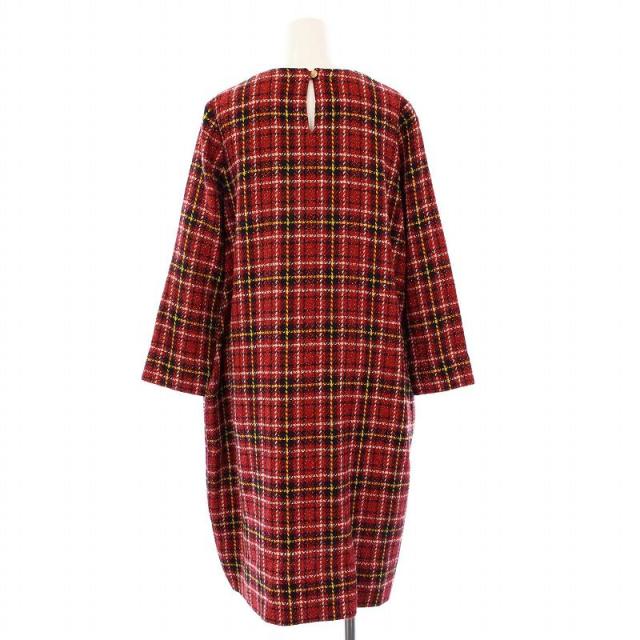 45r　45rpm　メリノチェックワンピース　縮絨ウール　フリンジ　刺繍ロゴ ichi Antiquités｜再値下!!【 SALE 】ウールチェックワンピース