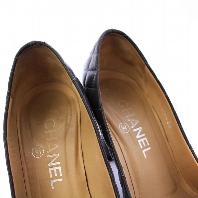 【中古】シャネル CHANEL マトラッセ パンプス ハイヒール カメリア ココマーク レザー 35.5C グレー G28438