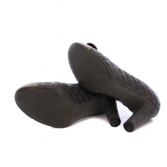 【中古】シャネル CHANEL マトラッセ パンプス ハイヒール カメリア ココマーク レザー 35.5C グレー G28438