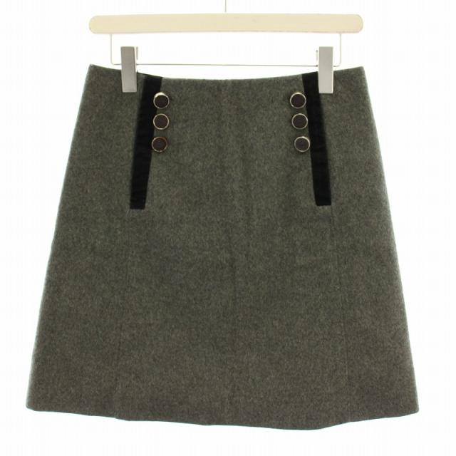 【中古】グッチ GUCCI スカート ミニ フレア 台形 ウール ロゴボタン アルパカ混 40 グレー 茶 180952 レディース