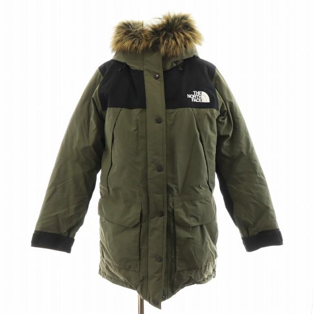 【中古】ザノースフェイス THE NORTH FACE マウンテンダウンコート GORE-TEX ロング丈 フード ファー M カーキ 黒