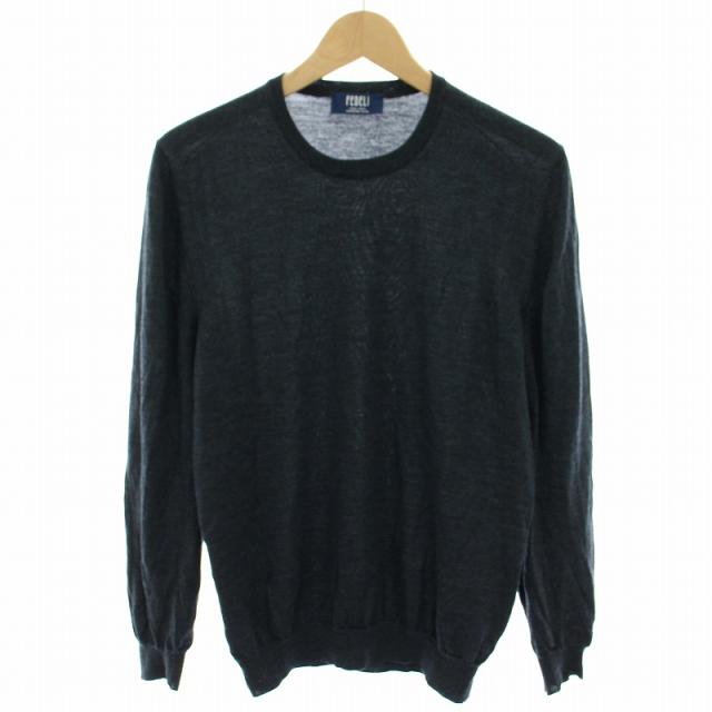 【中古】フェデリ fedeli LANA 140 ニット セーター クルーネック 長袖 薄手 50 紺 ネイビー /YT メンズ