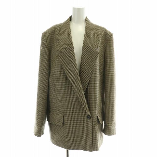 【中古】スタイリング ダブルブレステッドスーツジャケット テーラードジャケット アウター 総裏地 千鳥格子 茶