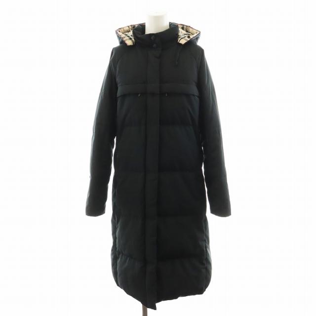 バーバリー ダウン ロング コート ノバチェック 黒 Burberry ★いろどり★ 極美品 バーバリーロンドン ロングダウンコート ノバチェック 黒 38