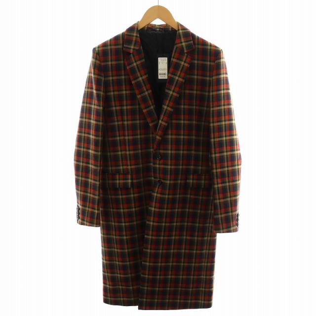 【中古】未使用品 ガラアーベント GalaabenD チェスターコート ロング丈 チェック柄 アウター M ベージュ 赤 レッド