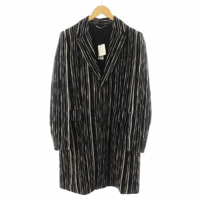 【中古】未使用品 ガラアーベント GalaabenD チェスターコート ロング丈 ストライプ柄 アウター M 黒 白