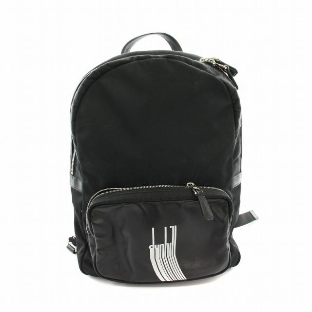 【中古】ダンヒル dunhill リュックサック バックパック ナイロン レザー 裏地総柄 黒 ブラック 白 ホワイト メンズ