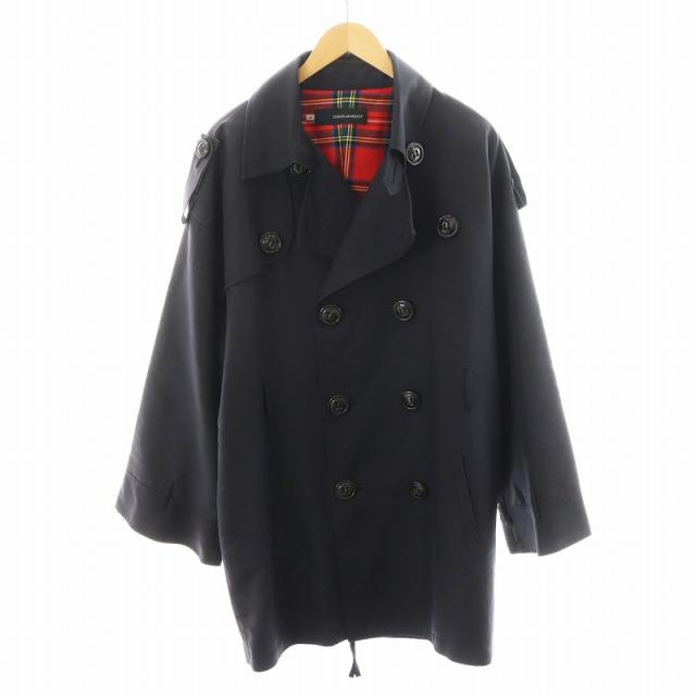 【中古】ディースクエアード DSQUARED2 トレンチコート ロング丈 裏地チェック ウール シルク混 絹 アウター 44 黒