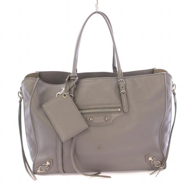 【中古】バレンシアガ ペーパーB4 ジップアラウンド 2WAY トートバッグ ショルダーバッグ レザー グレー 432596