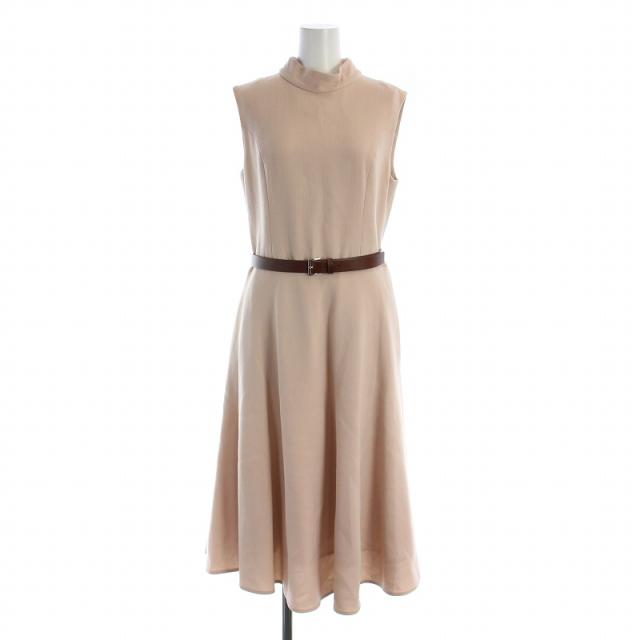 【中古】フォクシー Dress Amarena フレアワンピース ミモレ ロング スタンドカラー ノースリーブ ベルト ピンク