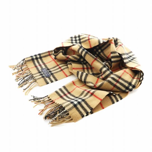 バーバリーズ Burberry's マフラー ウール ベージュ×黒×レッド チェック柄 バーバリーウールマフラー2種類のチェック柄がお洒落♪ (Burberry