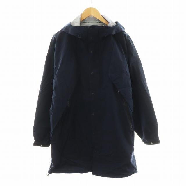 【中古】グラミチ GRAMICCI 3レイヤービッグフラップコート 3LAYER BIG FLAP COAT ロング丈 フード L 紺 GCJK-20F071