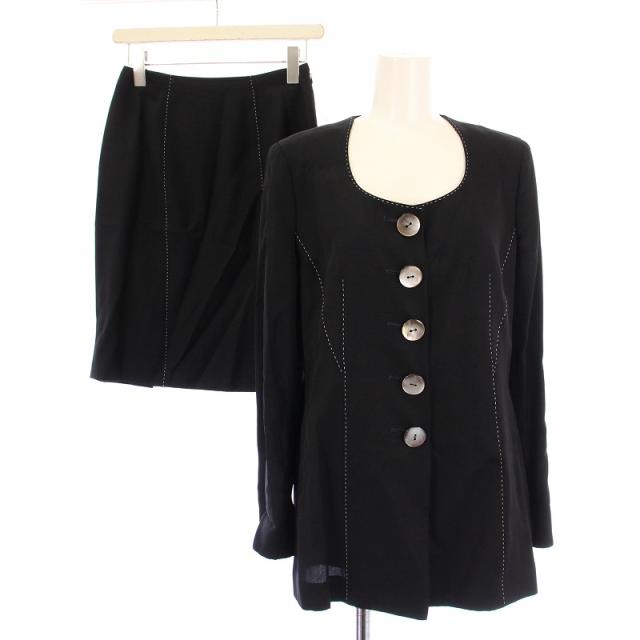 【中古】クリスチャンディオール セットアップ 上下 ノーカラージャケット アウター シングル タイトスカート 黒