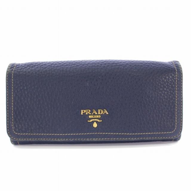 中古】プラダ PRADA 長財布 二つ折り レザー ステッチ ネイビー