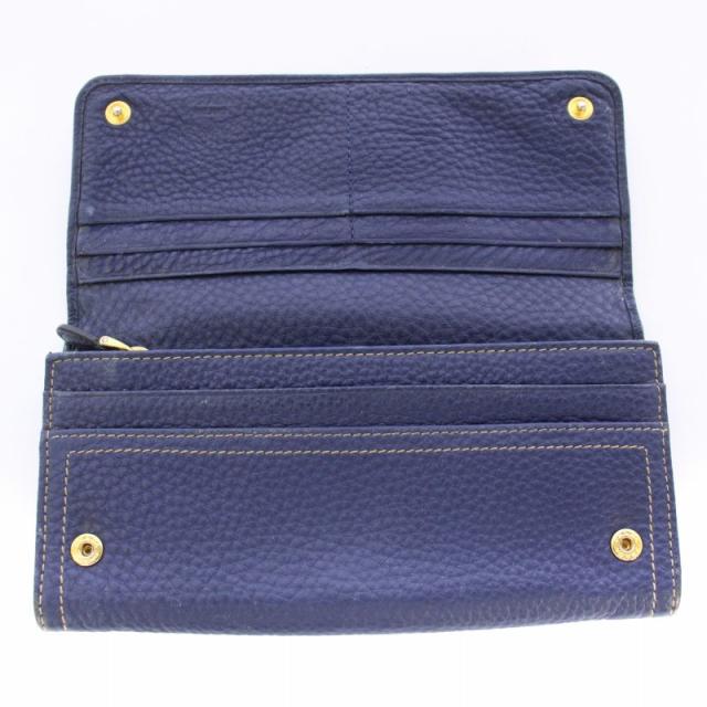 中古】プラダ PRADA 長財布 二つ折り レザー ステッチ ネイビー