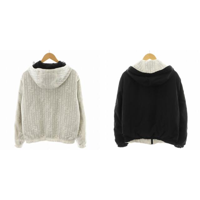 【中古】フェンディ FENDI 20年製 ズッカ柄 パーカー ジップアップ メッシュ地 リバーシブル 46 黒 ブラック 白 中古】フェンディ FENDI 20年製 ズッカ柄 パーカー ジップアップ