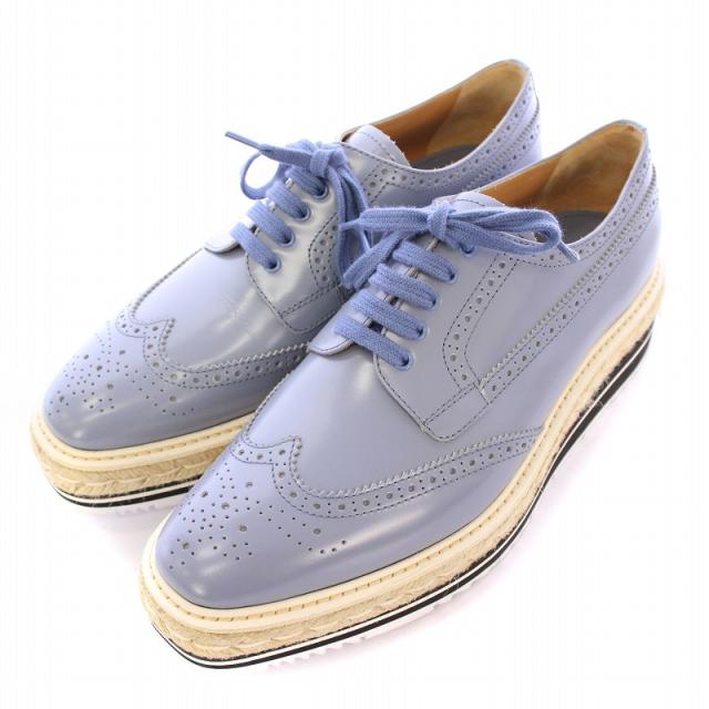 美品　PRADA　プラダ　エスパドリーユ　ウイングチップ　レースアップシューズ 美品】PRADA ウイングチップ レースアップ エスパドリーユ 23㎝ 厚底