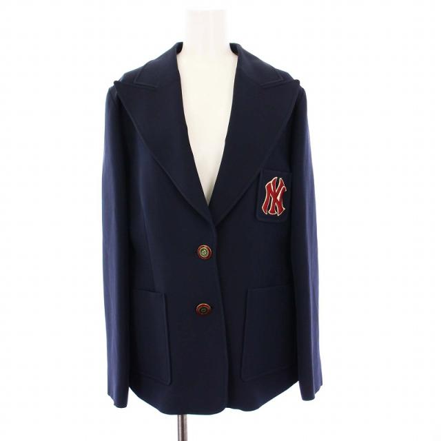 【中古】グッチ GUCCI MLB NEWYORK YANKEES テーラードジャケット 紺ジャケ GGボタン 44 ネイビー 542267 レディース