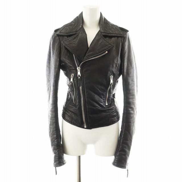 【中古】バレンシアガ BALENCIAGA ライダースジャケット ダブル ラムレザー 羊革 36 黒 ブラック /AN15 レディース