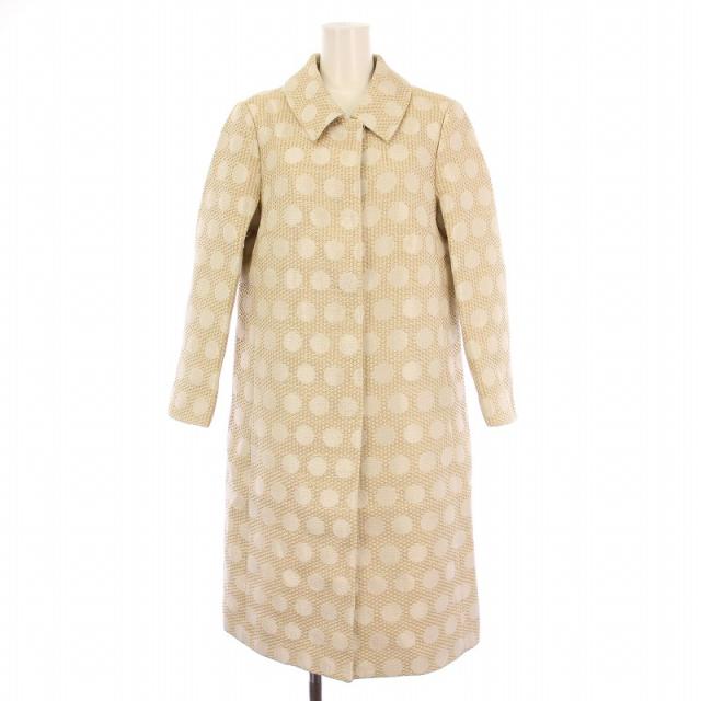 【中古】ポールカ PAULE KA ドットジャガードステンカラーコート アウター ロング丈 36 ベージュ タグ付き 151/M020