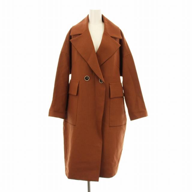 【中古】アドーア 麻ボンディングコート 5317152005 ダブル ロング オーバーサイズ ウール リネン 38 茶 ブラウン