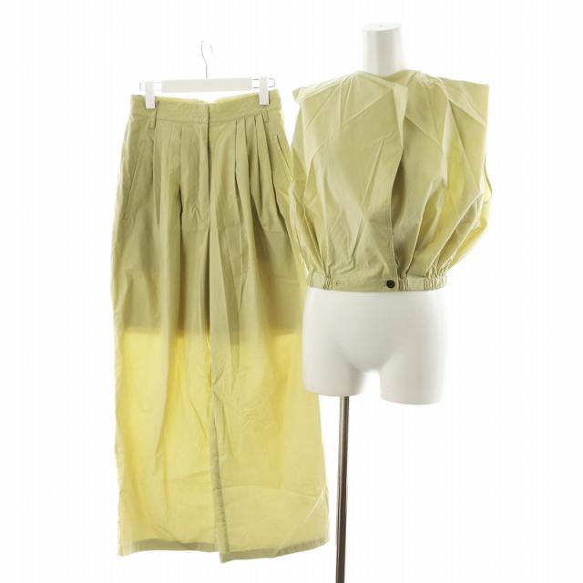 【中古】未使用品 トゥデイフル タックスリーブギャザーシャツ タイプライタータックトラウザー F 38 ライトグリーン