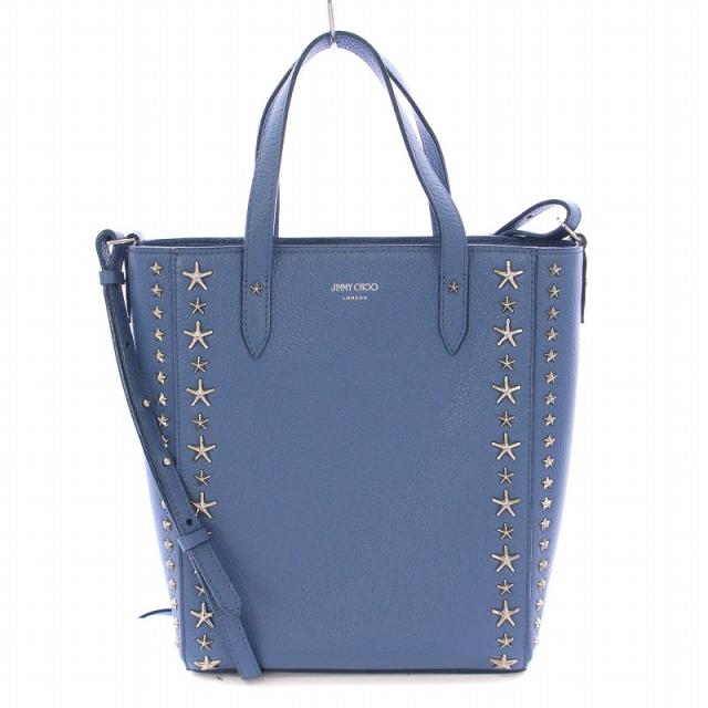 JIMMY CHOO トートバッグ ハンドバッグ 星スタッズ メタリックブルー  