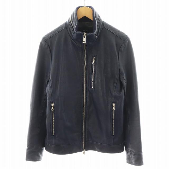 【中古】エーケーエム AKM キルティング ライダースジャケット QUILTING RIDERS シングル 牛革 L 紺 ネイビー COW016