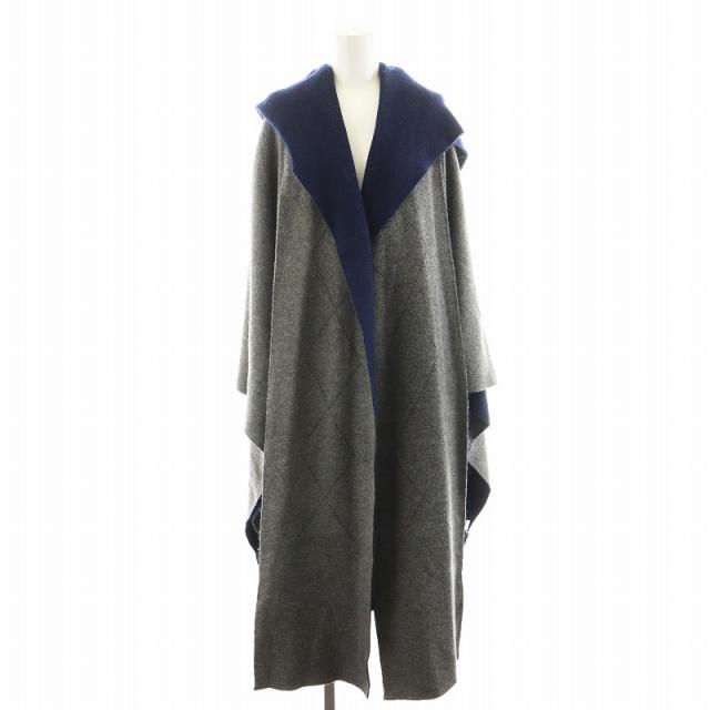 【中古】ルシェルブルー LE CIEL BLEU ダブルフェイスニットケープ Double Face Knit Cape ロング丈 36 グレー 紺