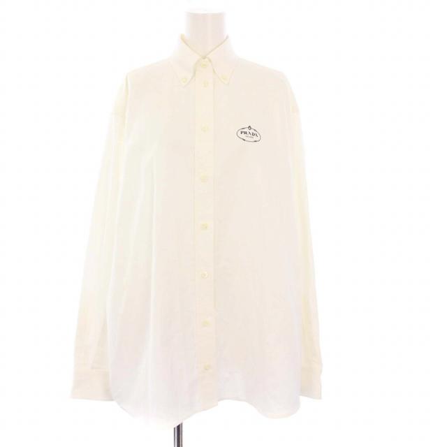 【中古】プラダ PRADA 23年製 ボタンダウンシャツ  ブラウス 長袖 ロゴ 36 白 P497GR /KH レディース