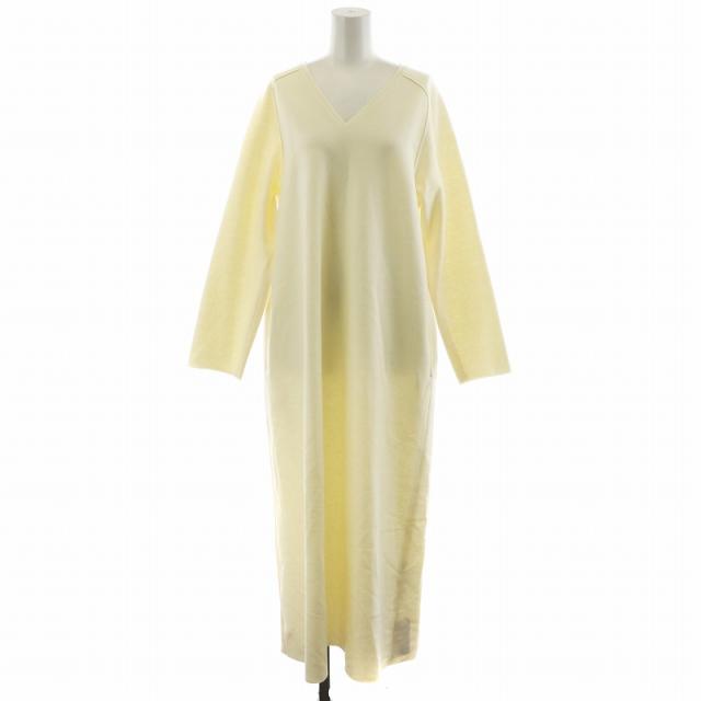 【中古】未使用品 プレインピープル 24AW Super140ミルド天竺Vネックワンピース ロング丈 長袖 ウール 3 白