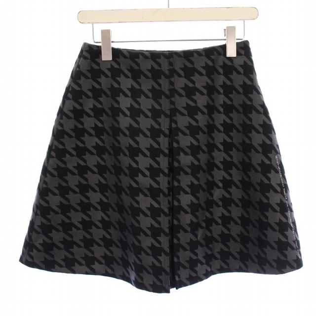 【中古】モンクレール GENIUS FRAGMENT DESIGN C-DIND フレアスカート ひざ丈 千鳥格子柄 総柄 ウール混 黒 グレー