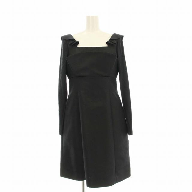 【中古】未使用品 フォクシー FOXEY チューリップ ラッフルワンピース ひざ丈 長袖 38 黒 37076 /KH レディース