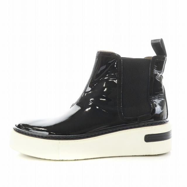 【中古】エルメス HERMES ハイカット スニーカー シューズ サイドゴア エナメル 35 黒 ブラック /AN6 レディース