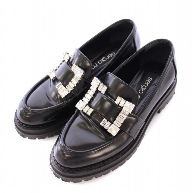 美品✨セルジオロッシ SR PRINCE ローファー ビジュー 厚底 レザー sr Prince - ローファー Black の Sergio Rossi