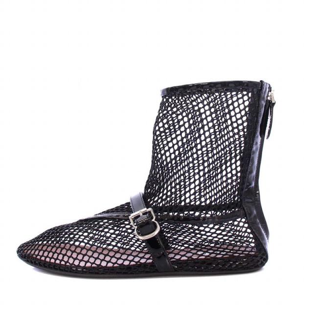 【中古】アライア ALAIA フィッシュネット ハイ フラットバレエシューズ ショートブーツ 39.5 黒 /KH レディース