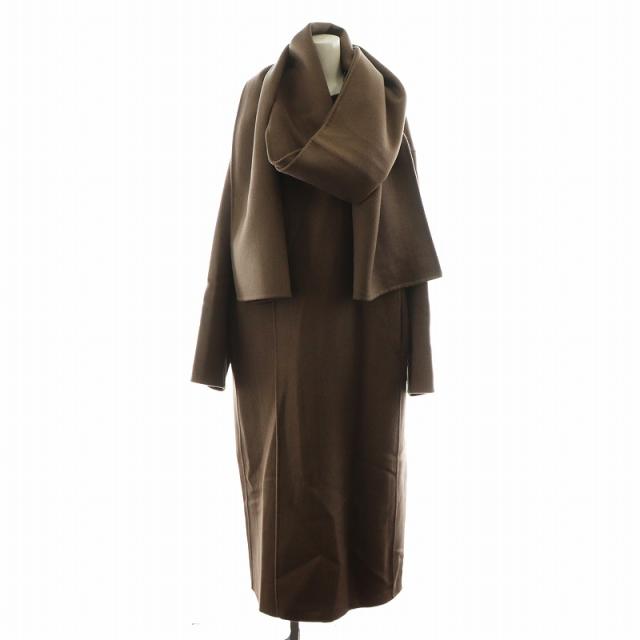 【中古】トゥデイフル TODAYFUL 22AW Stole Wool Coat ノーカラーコート ロング丈 ストール付き アウター 38 茶