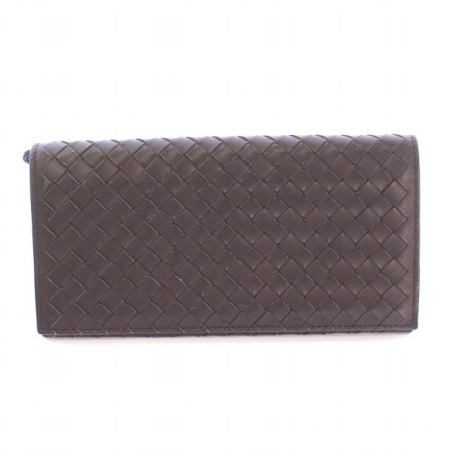 【中古】ボッテガヴェネタ BOTTEGA VENETA イントレチャート 長財布 ロングウォレット 二つ折り レザー 茶