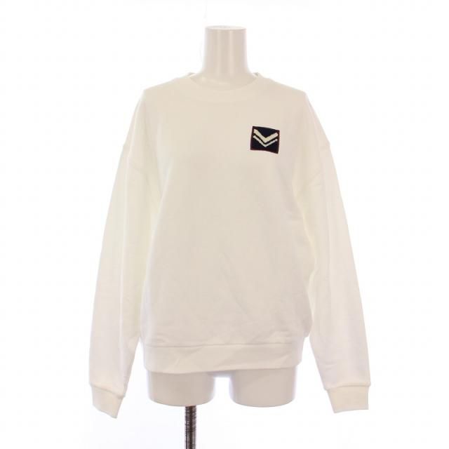 【中古】トリーバーチ フレンチテリーシェブロンパッチスノーホワイト スウェット トレーナー 長袖 クルーネック 白