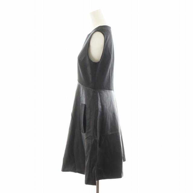 フォクシーニューヨーク　ワンピース　ノースリーブ　レザー切替　黒　38サイズ 中古】フォクシーニューヨーク FOXEY NEW YORK ワンピース ひざ丈