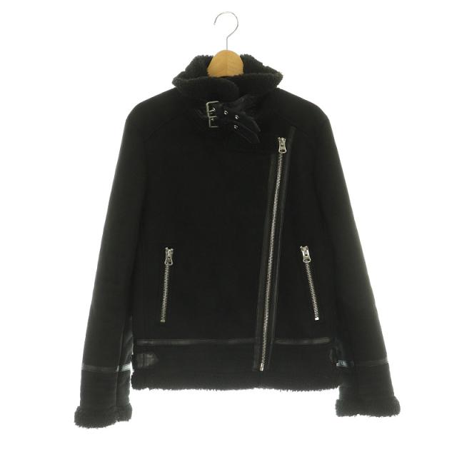 美品✨【ZARA 】ボア ライダースジャケット フェイクムートン ブラック 美品 ZARA フェイク ムートン ボア ライダース ジャケット S黒