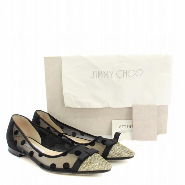 【中古】ジミーチュウ DOROTHY FLAT パンプス ポインテッドトゥ ドット柄 シアー 35 22.0cm 黒 ゴールド レディース