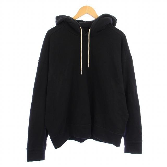 【中古】ジルサンダープラス JIL SANDER＋ プルオーバーパーカー スウェット 長袖 ストレッチ 無地 M 黒 ブラック