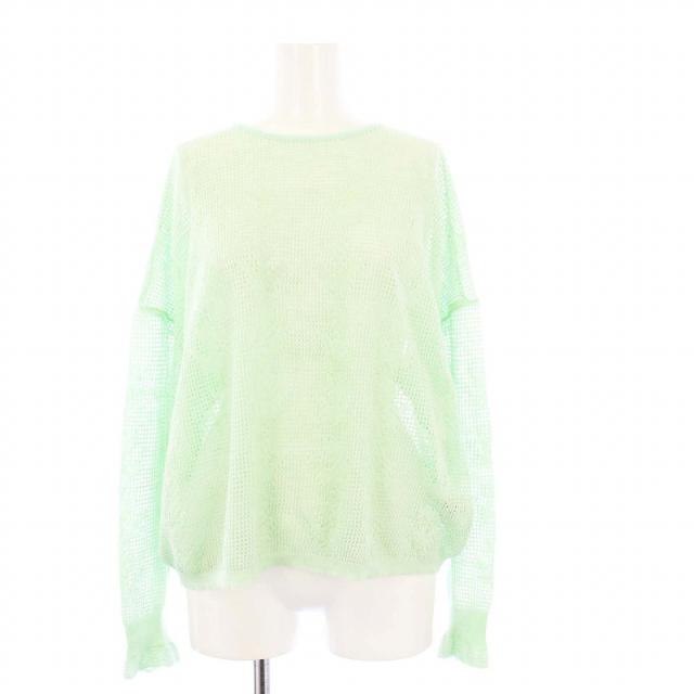 【中古】ミナペルホネン mina perhonen tulip ニット カットソー 長袖 総柄 リネン 38 ミントグリーン acs8901