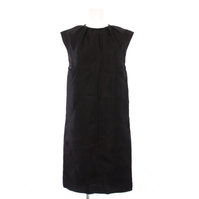 【中古】セリーヌ CELINE フィービー期 ワンピース ひざ丈 ノースリーブ クルーネック 無地 シルク 34 黒 ブラック