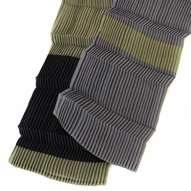 イッセイミヤケ 幾何学 チェック柄 プリーツカットソー ハイネック 総