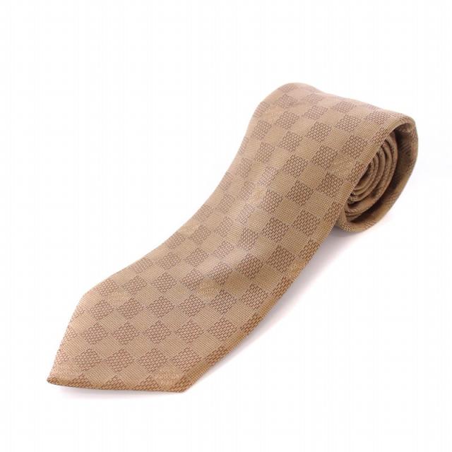 【中古】ルイヴィトン LOUIS VUITTON ダミエ ネクタイ レギュラータイ ロゴ チェック柄 シルク 総柄 F 茶 ブラウン