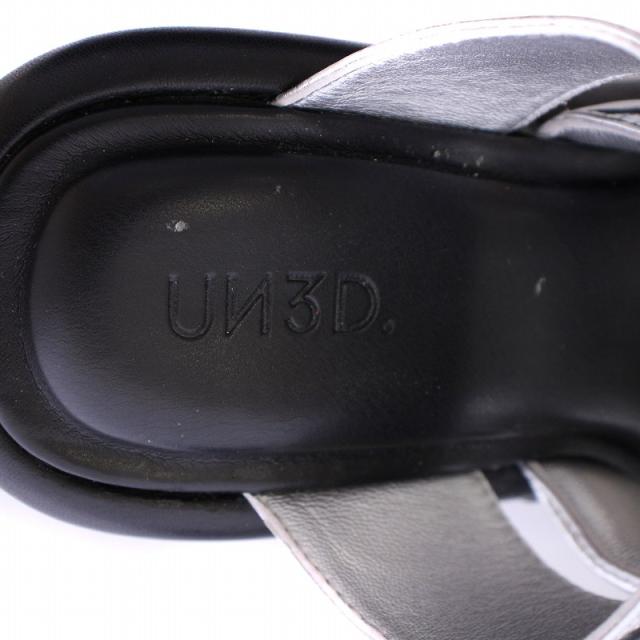 【中古】アンスリード プランプトングサンダル チャンキーヒール 厚底 レザー 牛革 バイカラー 37 シルバー 黒 中古】アンスリード プランプトングサンダル チャンキーヒール 厚底